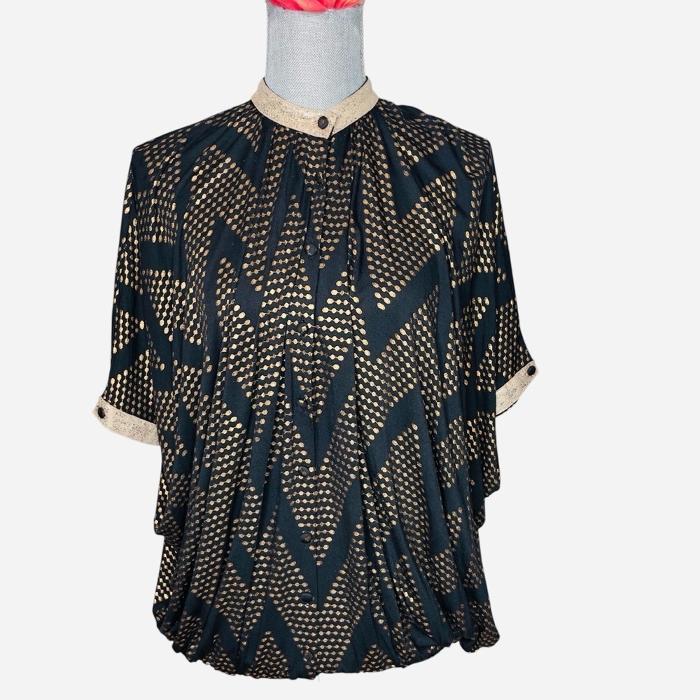 Sass & Bide Copper Metallic Dot Print Geometric Glitter Collar Blouse Size 2